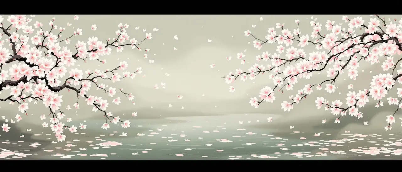 花信风来 福利电影 花幕 花信风来 花枝与池塘场景插画