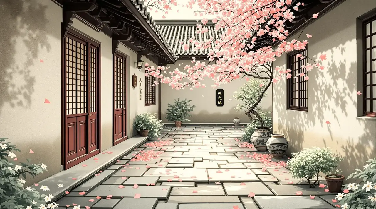 福利电影 - 落英庭院 福利电影 落英庭院主题插画背景